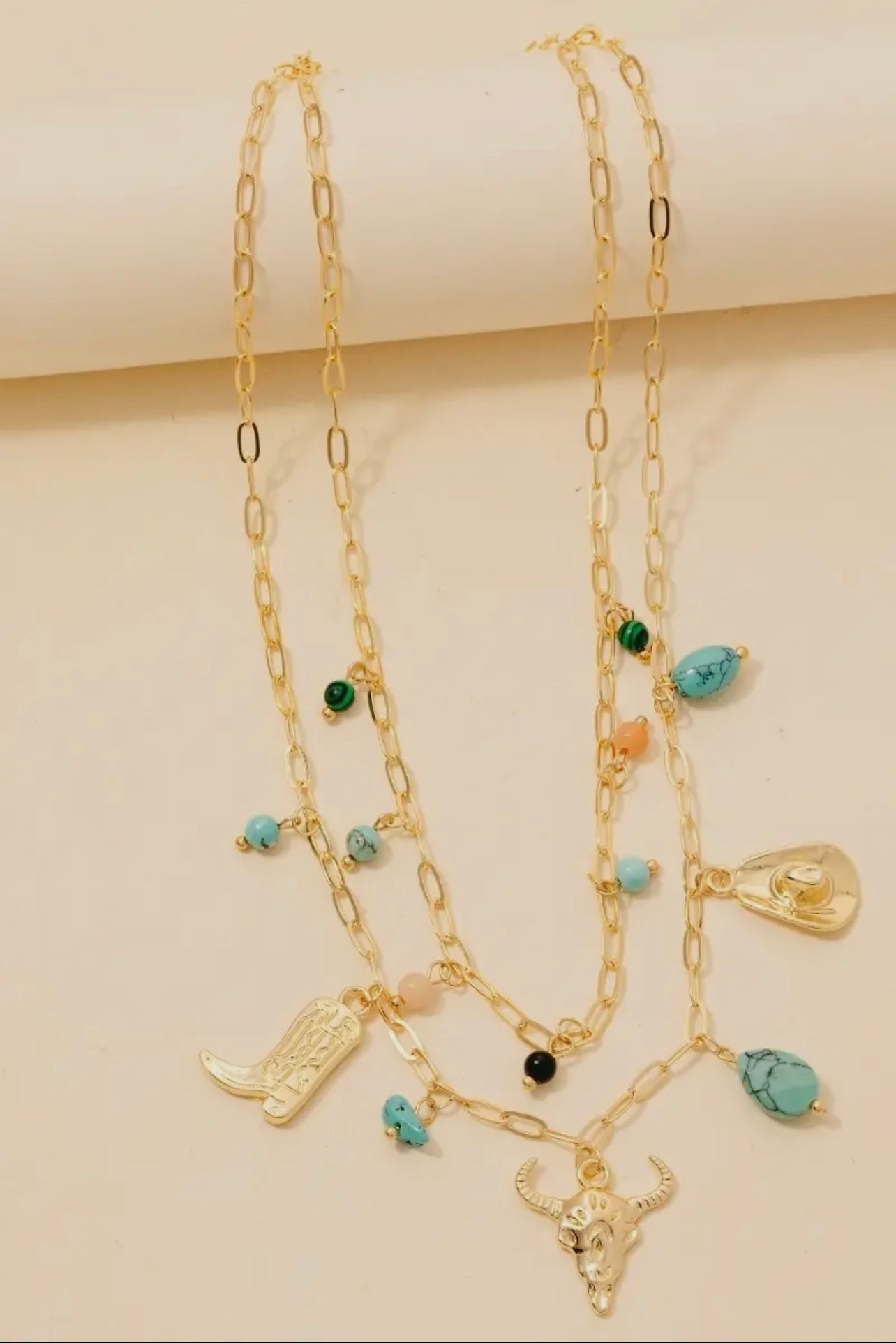 Layered Turquoise Charm Necklace