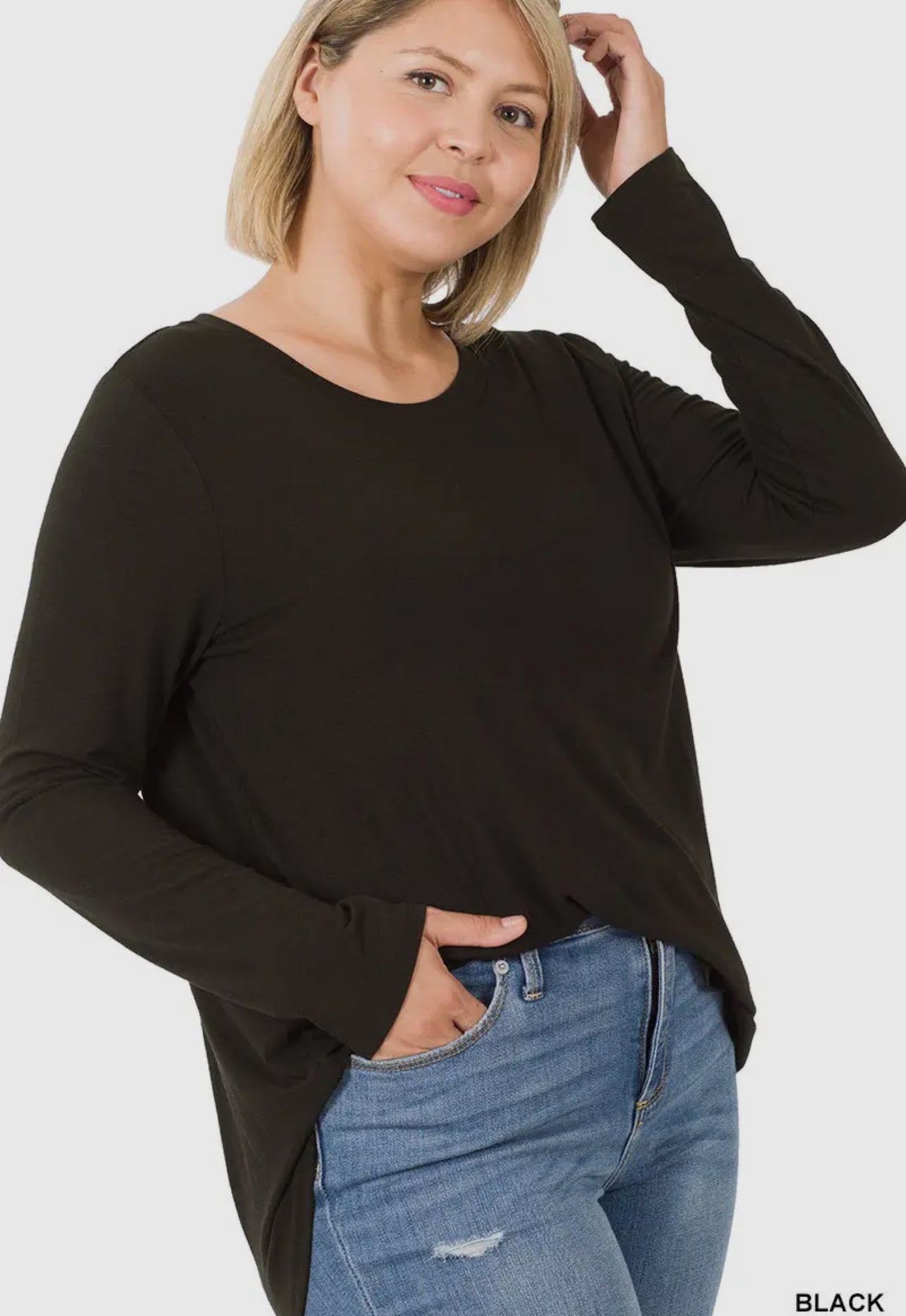 Long Sleeve Round Hem Top