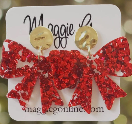 Red Christmas Bow Earring