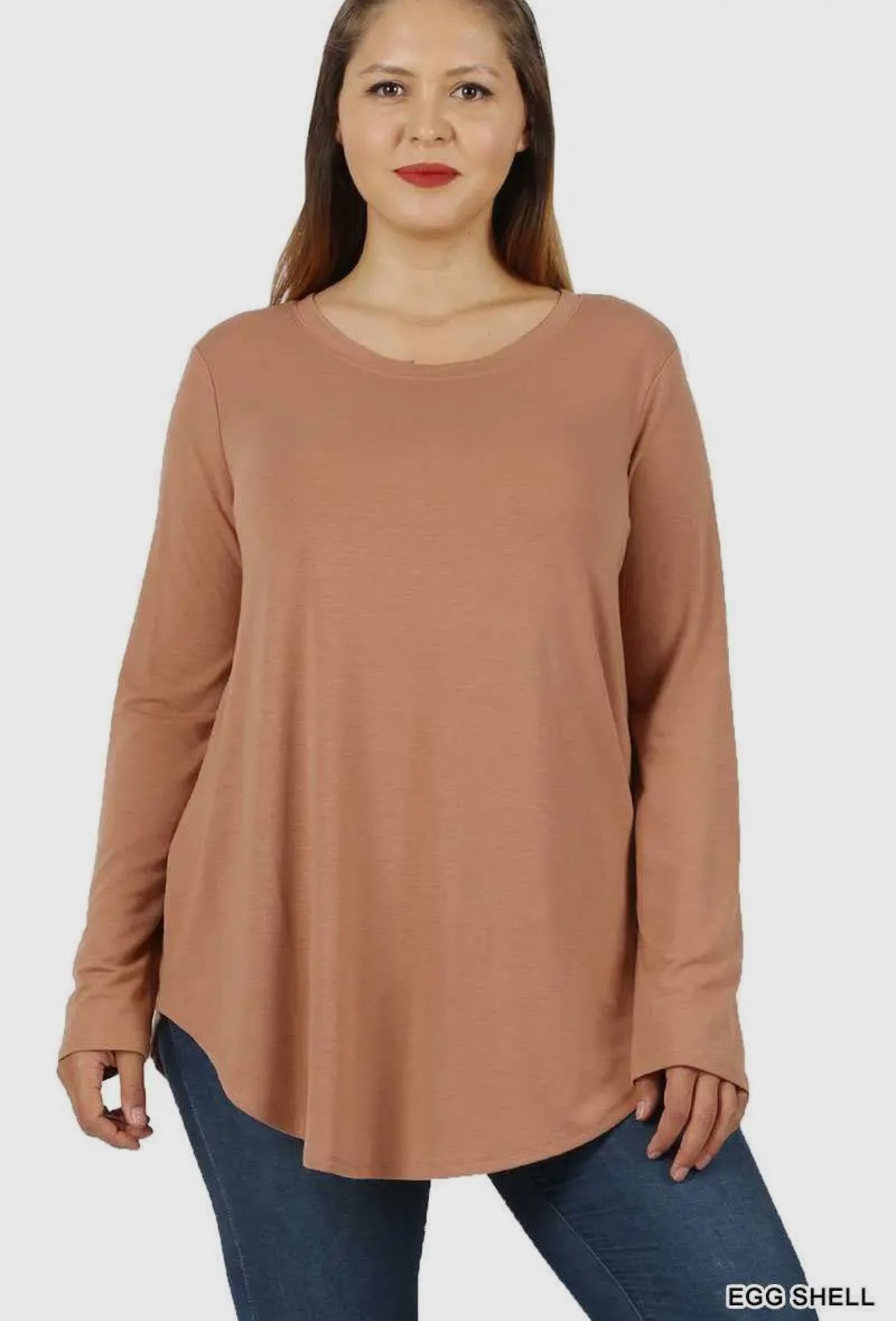 Long Sleeve Round Hem Top