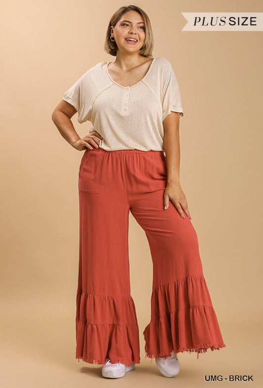 Linen Blend Plus Ruffle Pants