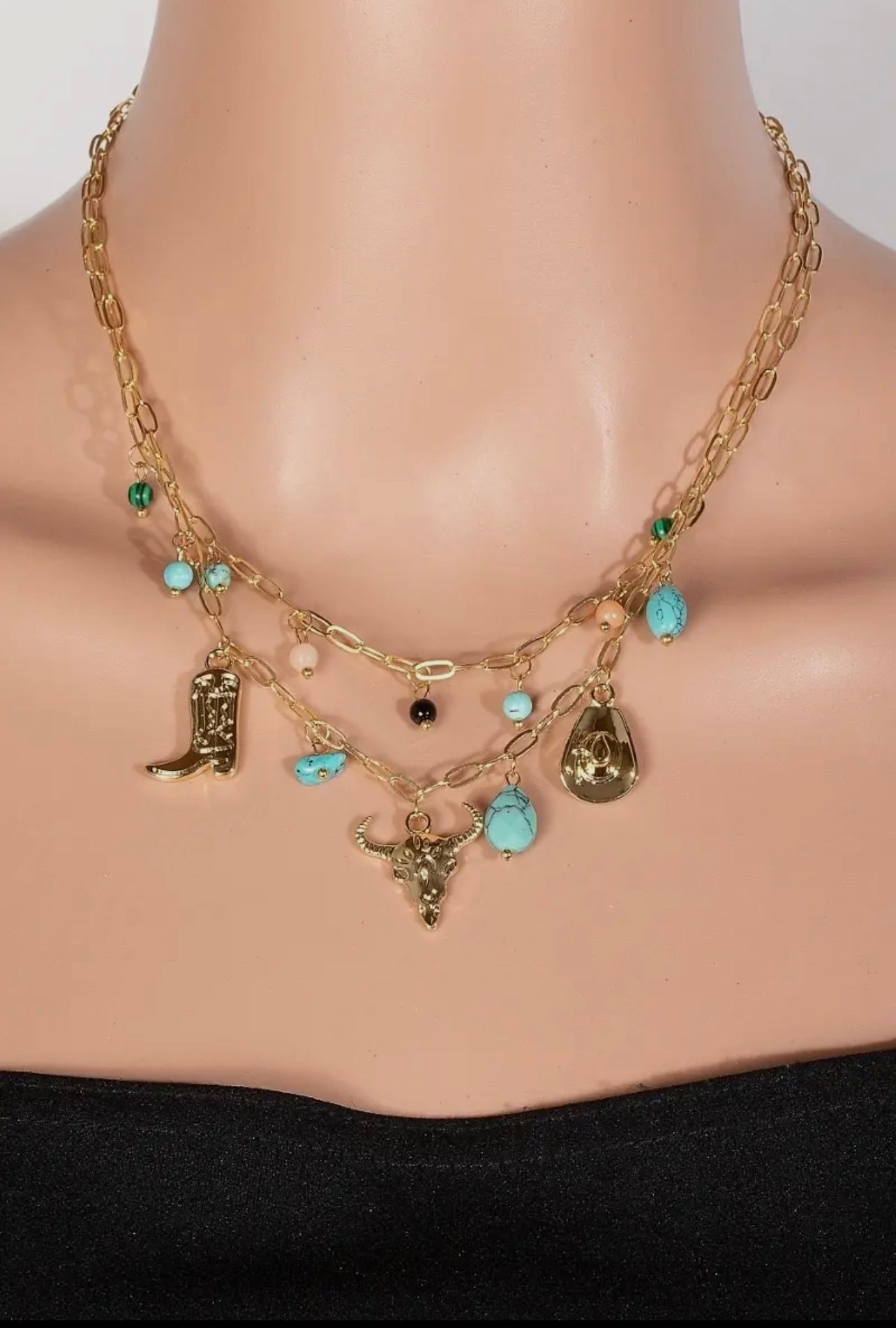 Layered Turquoise Charm Necklace