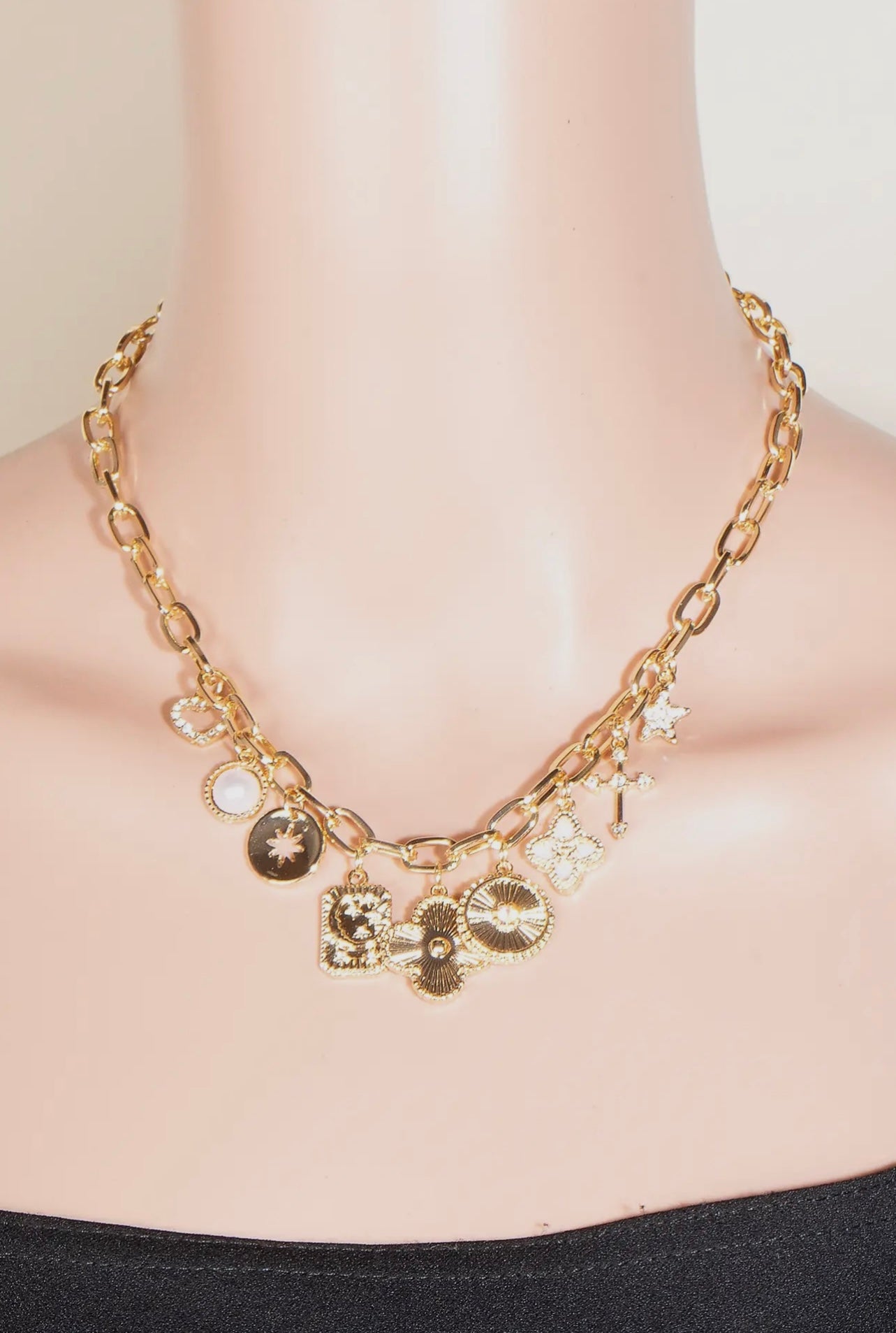 Multi Clover+Pearl Charm Necklace