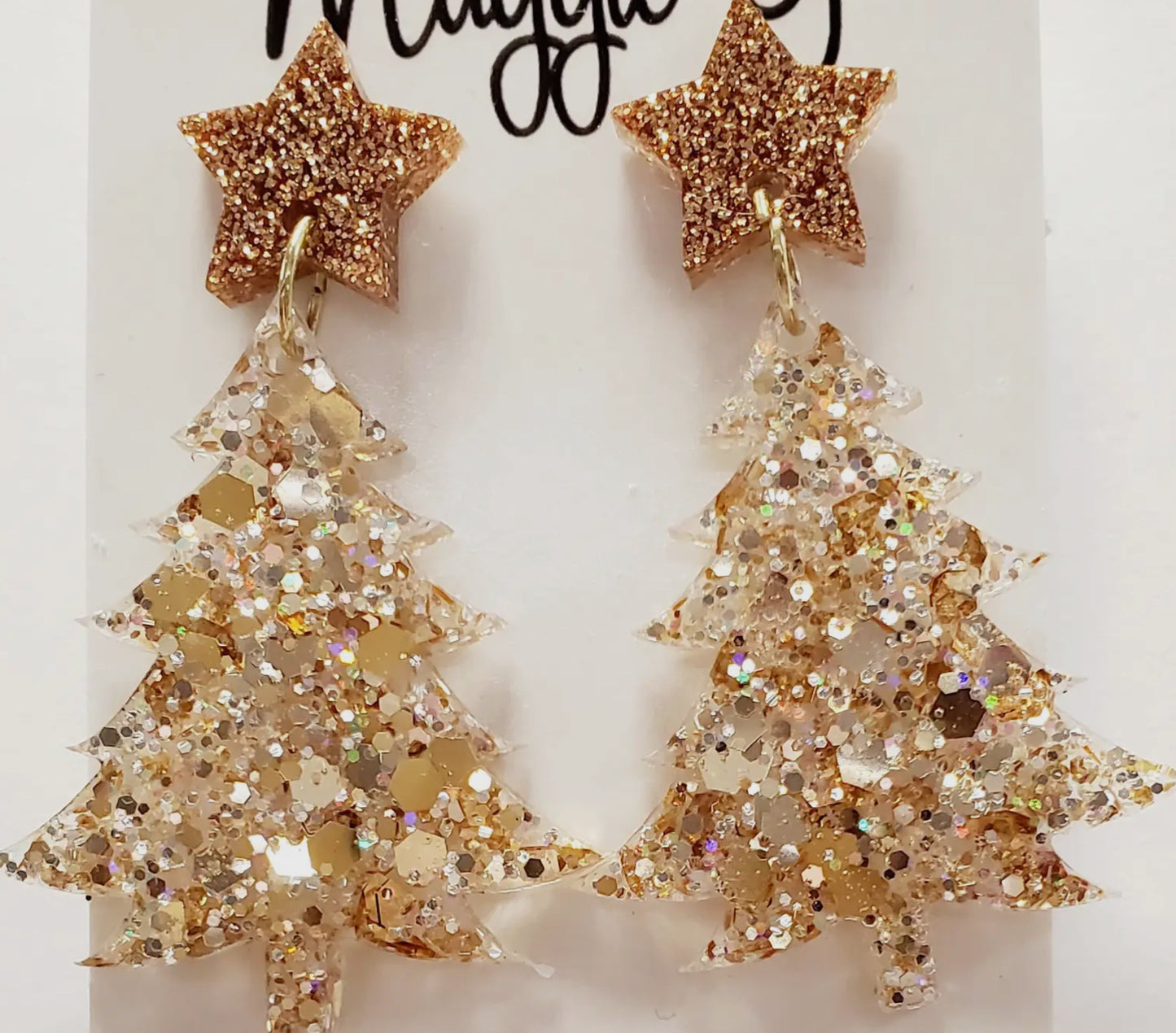 Christmas Tree Earring Gold/Pink