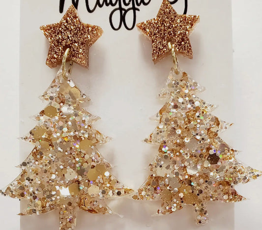 Christmas Tree Earring Gold/Pink