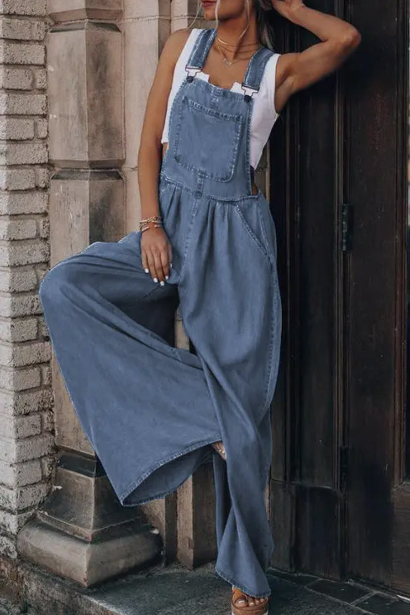 Wide Leg Denim Overalls