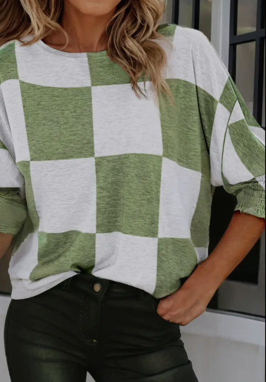 Green checkered Print Blouse