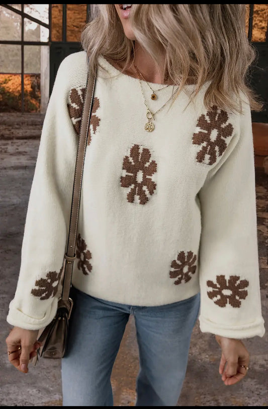 White Floral Crewneck Sweater