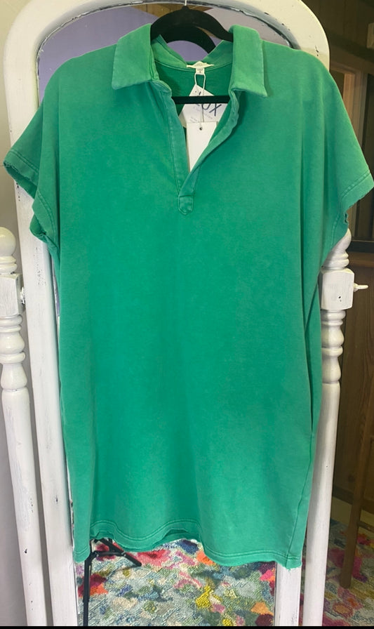 Green French Terry Dress/pockets