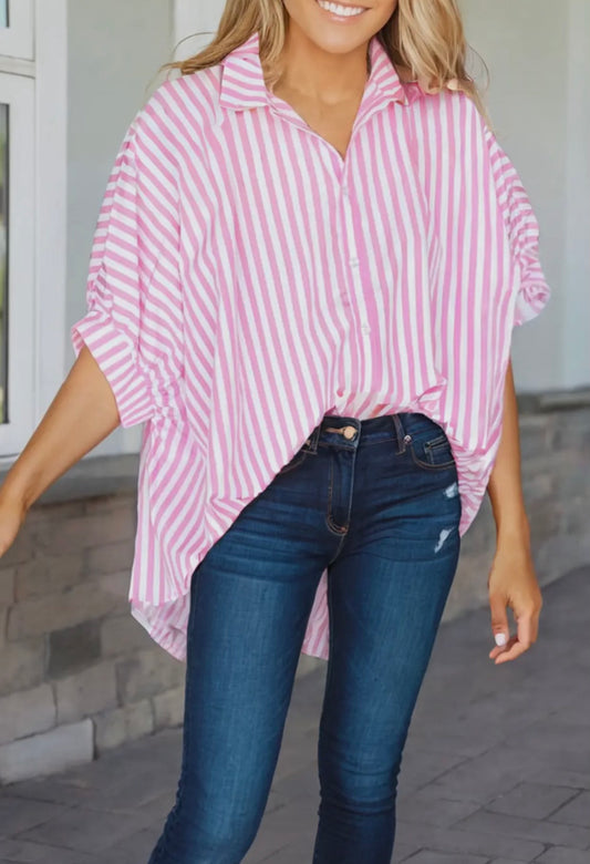 Oversized Pink Button Down Top