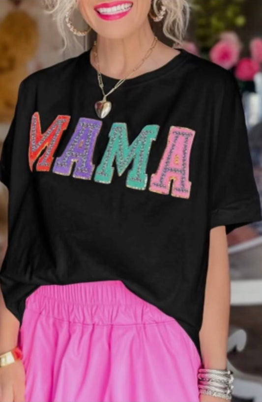 Black Multicolor MAMA Patch Shirt