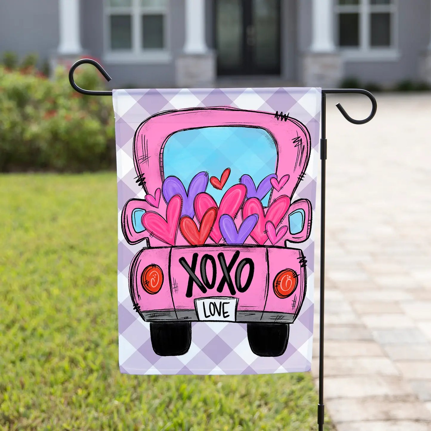 Valentine Garden Flag- pink truck