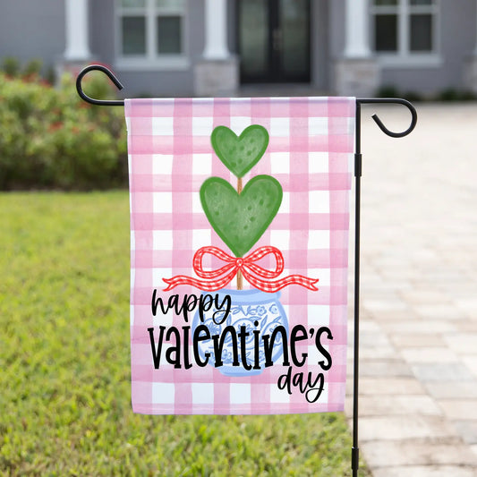 Valentine Garden Flag- pink plaid