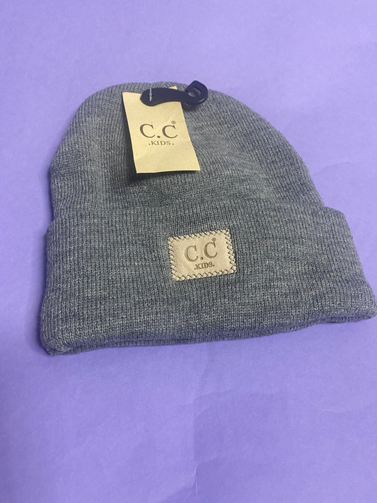 Kids Suede Patch Grey Beanie