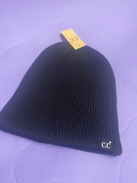 Black Unisex Waffle Knit Beanie