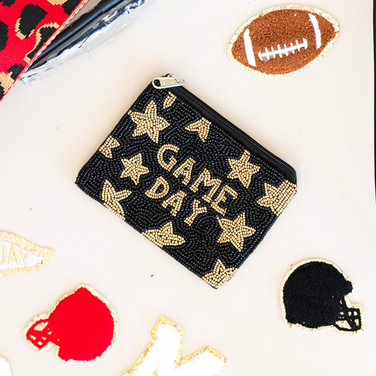 Black Game Day Beaded Coin Purse