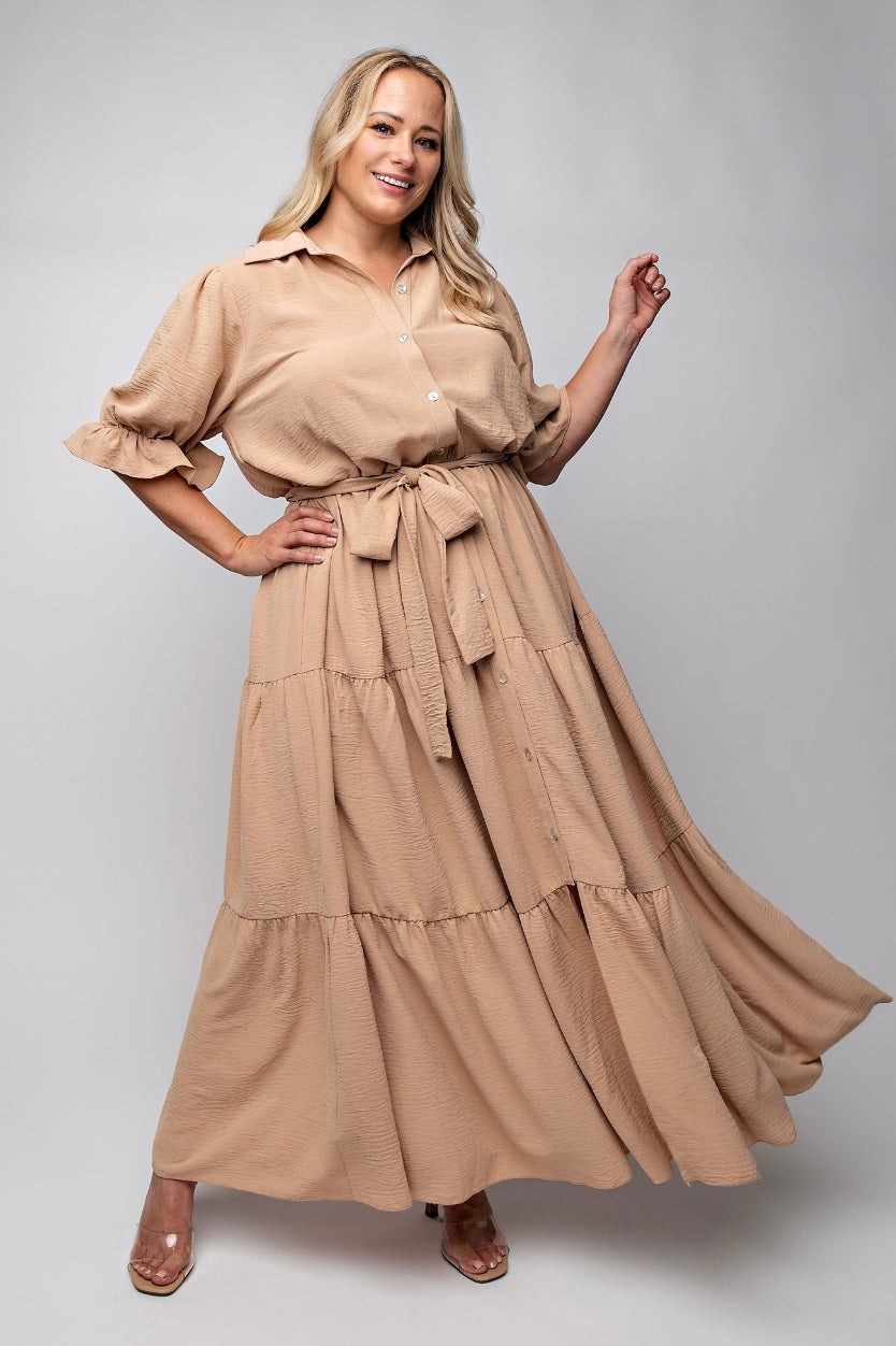 Plus Button Down Maxi Tiered Dress