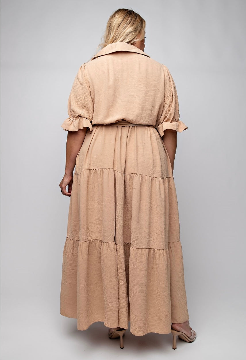 Plus Button Down Maxi Tiered Dress