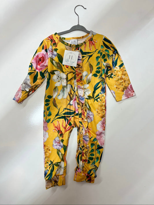 Mustard Floral Ruffle Romper