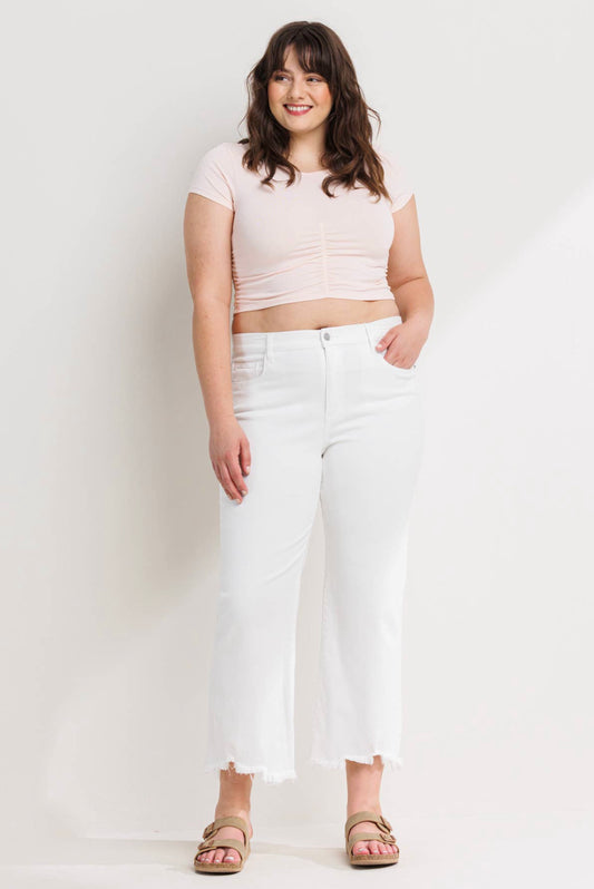 Mid Rise Plus Size Straight Jeans With Raw Hem